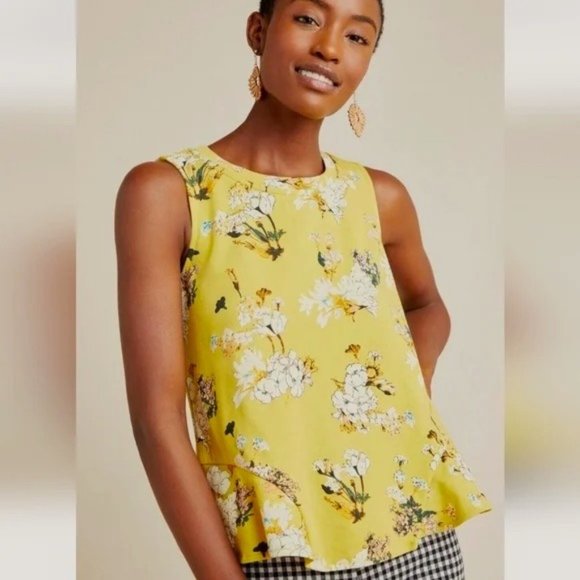 Anthropologie Eva Franco Yellow Cotton Floral Sleeveless Top Size Small - Picture 2 of 8